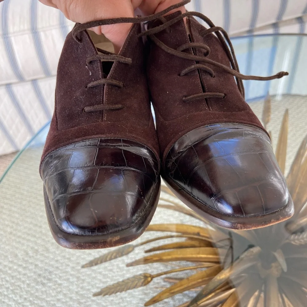 Joan David Shoes size 8.5 Brown Croc & Suede - Picture 5 of 10